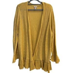 LOGO Lori Goldstein Size 2X PLUS Yellow Ruffle Hem Open Cardigan Sweater